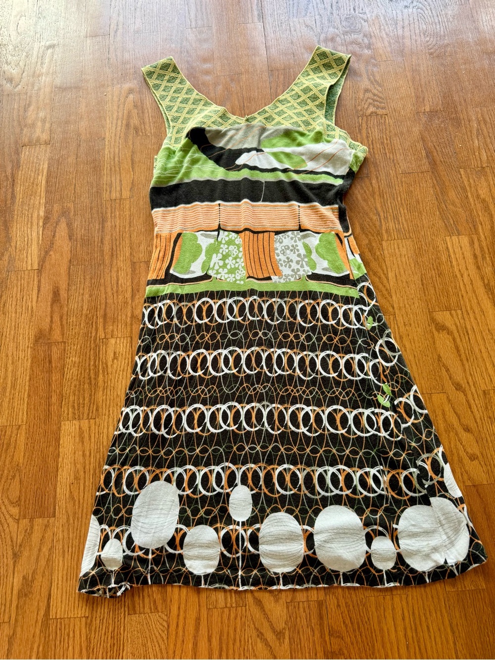 Custo Barcelona Green, Black & White Patterned Mini Dress